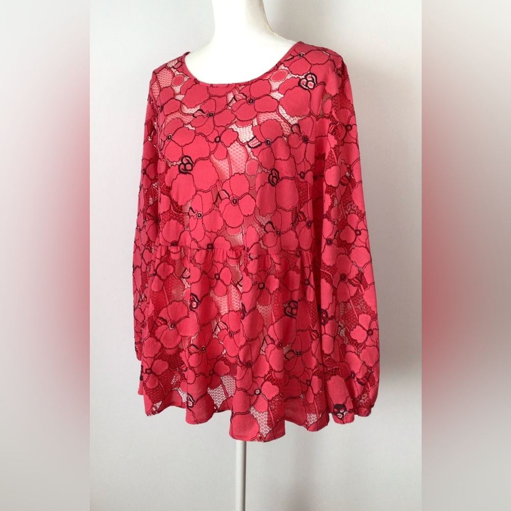 - Lane Bryant Peplum Sheer Lace Top Blouse Tunic